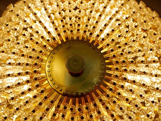 Large Mid-Century German Glass and Brass Sunburst Flush Mount by H. Richter, 1950s-DEK-1121617