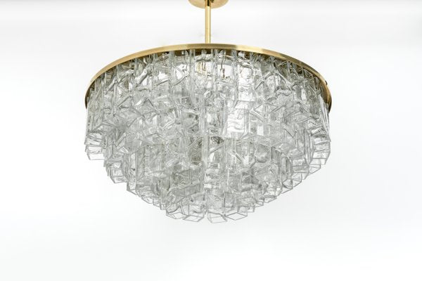 Large Mid-Century German Ice Glass Chandelier from Doria, 1960s-UGR-1093017