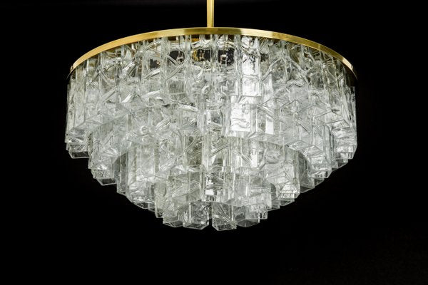 Large Mid-Century German Ice Glass Chandelier from Doria, 1960s-UGR-1093017