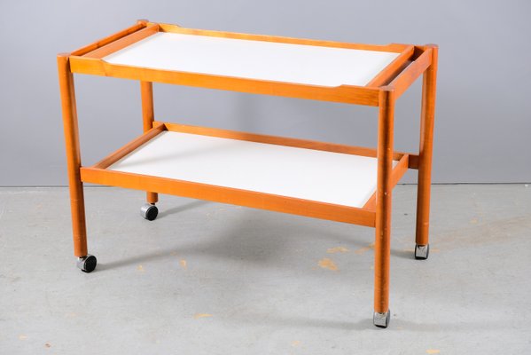 Large Mid-Century German Teak Trolley with White Trays-CIP-935588