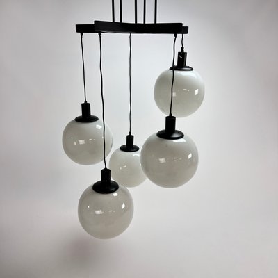 Large Mid-Century Hanging Lamp with 5 White Bols, 1970s-RMX-1195678