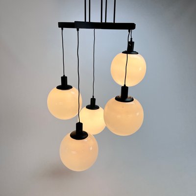 Large Mid-Century Hanging Lamp with 5 White Bols, 1970s-RMX-1195678