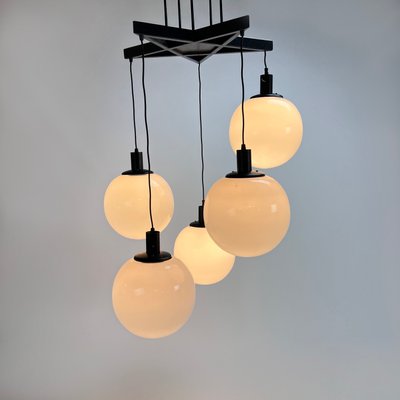 Large Mid-Century Hanging Lamp with 5 White Bols, 1970s-RMX-1195678