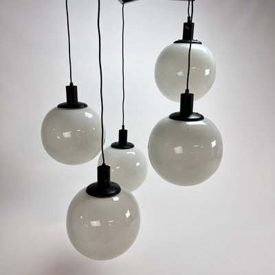 Large Mid-Century Hanging Lamp with 5 White Bols, 1970s-RMX-1195678