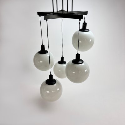 Large Mid-Century Hanging Lamp with 5 White Bols, 1970s-RMX-1195678