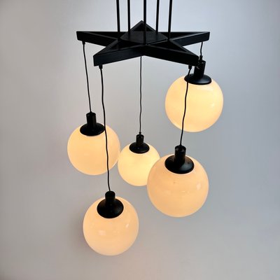 Large Mid-Century Hanging Lamp with 5 White Bols, 1970s-RMX-1195678