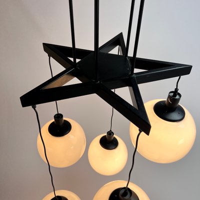 Large Mid-Century Hanging Lamp with 5 White Bols, 1970s-RMX-1195678