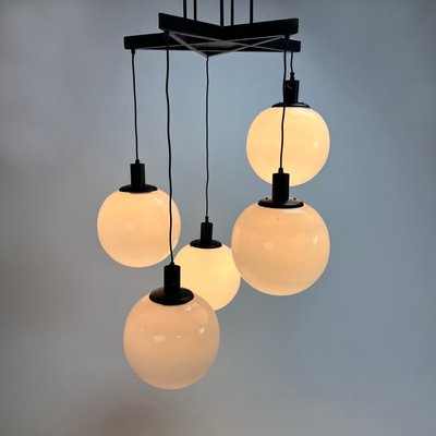 Large Mid-Century Hanging Lamp with 5 White Bols, 1970s-RMX-1195678