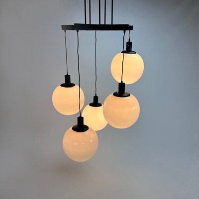 Large Mid-Century Hanging Lamp with 5 White Bols, 1970s-RMX-1195678