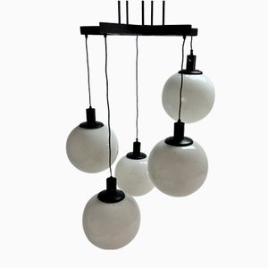 Large Mid-Century Hanging Lamp with 5 White Bols, 1970s-RMX-1195678