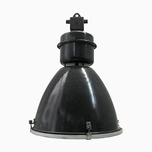 Large Mid-Century Industrial Black Enamel & Clear Glass Pendant Lamp-BLS-887343