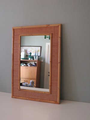 Large Mid-Century Italian Bamboo and Cane Wall Mirror from Vera Dal, 1960s-UKG-1378691