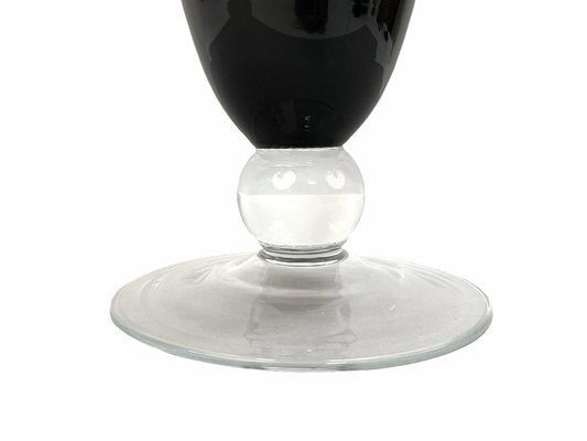 Large Mid-Century Italian Black Glass Artistic Vase with Crystal Base, 1980s-JDR-1125519