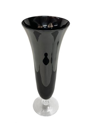 Large Mid-Century Italian Black Glass Artistic Vase with Crystal Base, 1980s-JDR-1125519