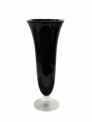 Large Mid-Century Italian Black Glass Artistic Vase with Crystal Base, 1980s-JDR-1125519