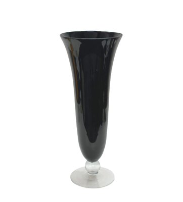 Large Mid-Century Italian Black Glass Artistic Vase with Crystal Base, 1980s-JDR-1125519