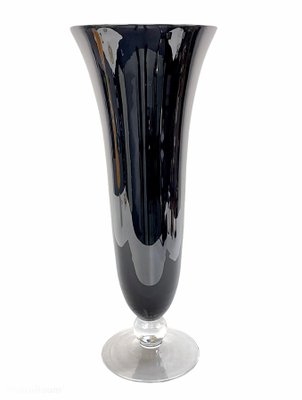 Large Mid-Century Italian Black Glass Artistic Vase with Crystal Base, 1980s-JDR-1125519