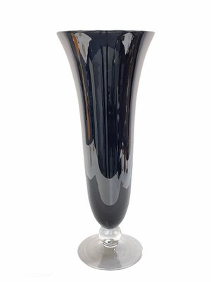 Large Mid-Century Italian Black Glass Artistic Vase with Crystal Base, 1980s-JDR-1125519