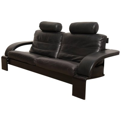 Large Mid-Century Italian Black Leather Lounge Sofa, 1980s-KL-620435