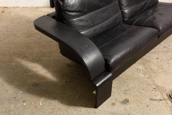 Large Mid-Century Italian Black Leather Lounge Sofa, 1980s-KL-620435