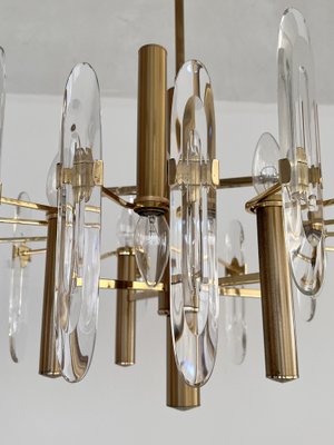 Large Mid-Century Italian Brass and Crystal Glass Chandelier attributed to Gaetano Sciolari, 1970s-VNE-1401212