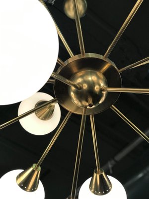 Large Mid-Century Italian Brass and Opaline Murano Glass Sputnik Chandelier-MBH-1031708