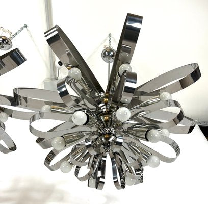 Large Mid-Century Italian Chrome Chandeliers, 1970s, Set of 2-OT-1130565