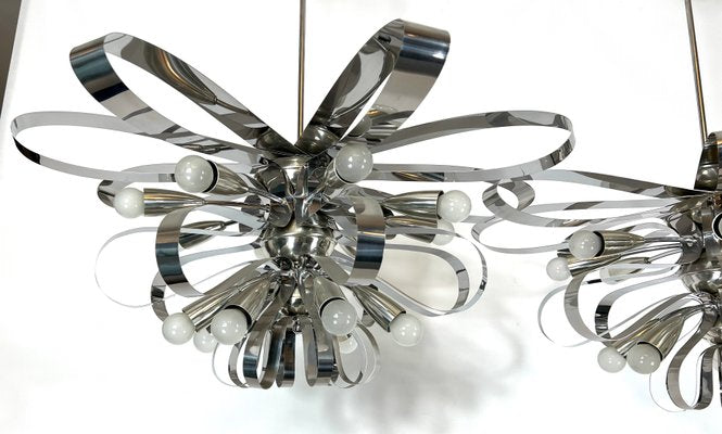 Large Mid-Century Italian Chrome Chandeliers, 1970s, Set of 2-OT-1130565