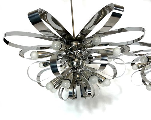 Large Mid-Century Italian Chrome Chandeliers, 1970s, Set of 2-OT-1130565