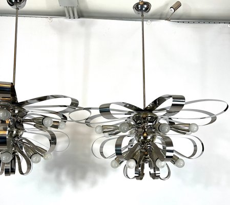 Large Mid-Century Italian Chrome Chandeliers, 1970s, Set of 2-OT-1130565