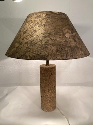 Large Mid-Century Italian Cork and Brass Table Lamp-BHG-1345134