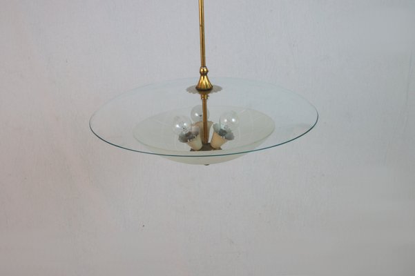 Large Mid-Century Italian Glass and Brass Ceiling Lamp-SAV-1080138