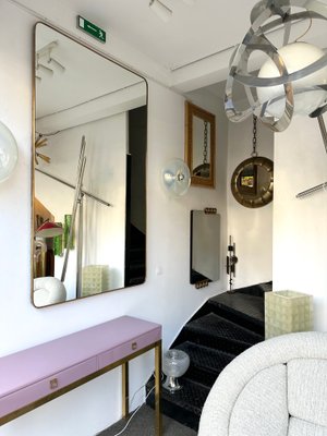 Large Mid-Century Italian Mirror with Brass Frame, 1950s-FUE-1758673