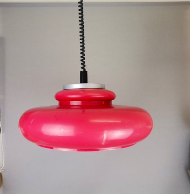 Large Mid-Century Italian Modern Red Acrylic Pull Down Hanging Lamp, 1960s-SCS-1718146