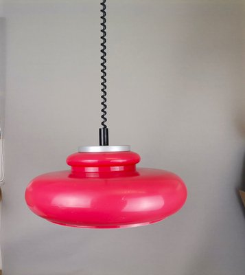 Large Mid-Century Italian Modern Red Acrylic Pull Down Hanging Lamp, 1960s-SCS-1718146