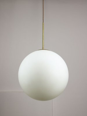 Large Mid-Century Italian Opaline & Brass Sphere Pendant Lamp-HGJ-1787641