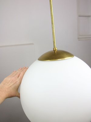 Large Mid-Century Italian Opaline & Brass Sphere Pendant Lamp-HGJ-1787641