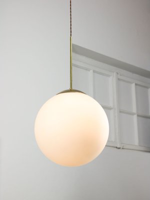 Large Mid-Century Italian Opaline & Brass Sphere Pendant Lamp-HGJ-1787641