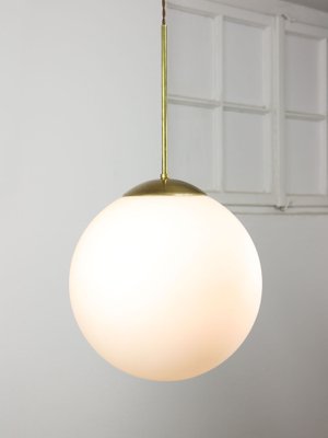 Large Mid-Century Italian Opaline & Brass Sphere Pendant Lamp-HGJ-1787641