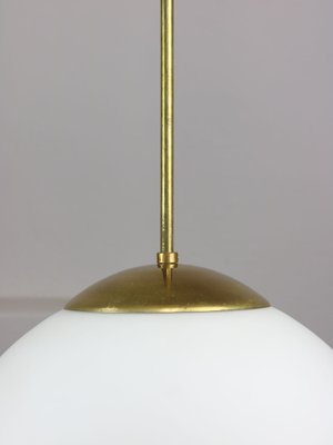 Large Mid-Century Italian Opaline & Brass Sphere Pendant Lamp-HGJ-1787641