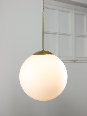 Large Mid-Century Italian Opaline & Brass Sphere Pendant Lamp-HGJ-1787641