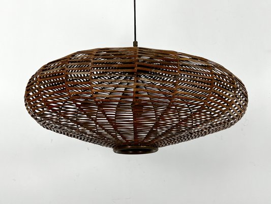 Large Mid-Century Italian Rattan and Brass Chandelier, Italy, 1950s-OT-1727775