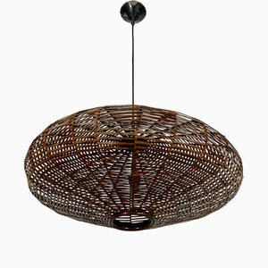 Large Mid-Century Italian Rattan and Brass Chandelier, Italy, 1950s-OT-1727775