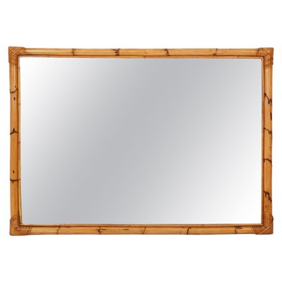 Large Mid-Century Italian Rectangular Mirror with Double Bamboo Cane Frame, 1970s-JDR-1310728