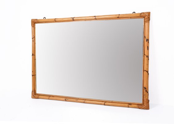 Large Mid-Century Italian Rectangular Mirror with Double Bamboo Cane Frame, 1970s-JDR-1310728