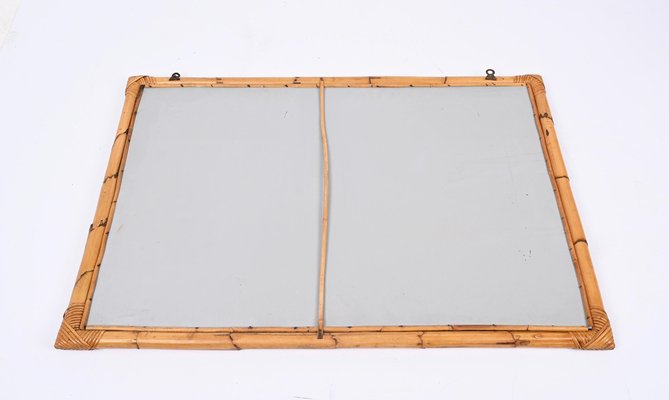 Large Mid-Century Italian Rectangular Mirror with Double Bamboo Cane Frame, 1970s-JDR-1310728