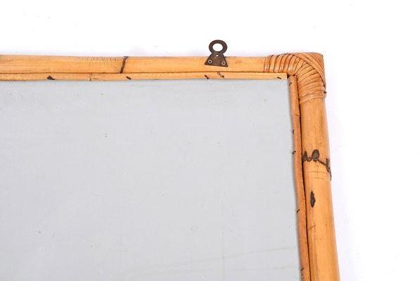 Large Mid-Century Italian Rectangular Mirror with Double Bamboo Cane Frame, 1970s-JDR-1310728