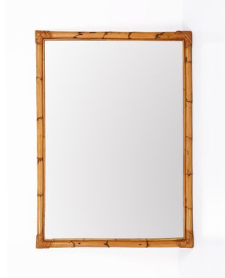 Large Mid-Century Italian Rectangular Mirror with Double Bamboo Cane Frame, 1970s-JDR-1310728