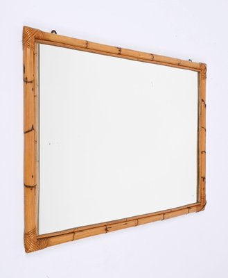 Large Mid-Century Italian Rectangular Mirror with Double Bamboo Cane Frame, 1970s-JDR-1310728