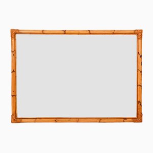 Large Mid-Century Italian Rectangular Mirror with Double Bamboo Cane Frame, 1970s-JDR-1310728